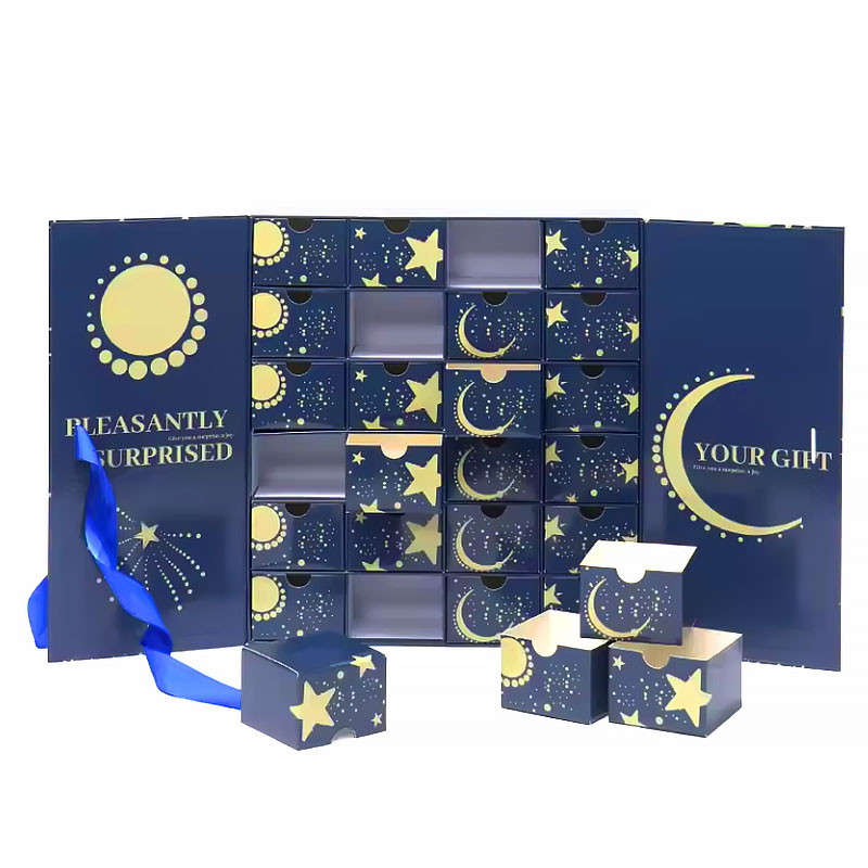 Luxury Double Door Flip Open Cosmetic Advent Calendar Gift Paper Box With Ribbon Closure Luxury Double Door Flip Open Cosmetic Advent Calendar Gift Paper Box With Ribbon Closure