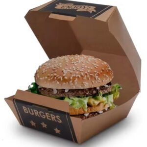 Custom Disposable Kraft Paper Clamshell Food Packaging Foodgrade Burger Box
