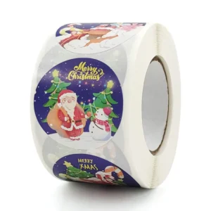 1-Inch Round Merry Christmas Adhesive Labels, Starry Night Pattern