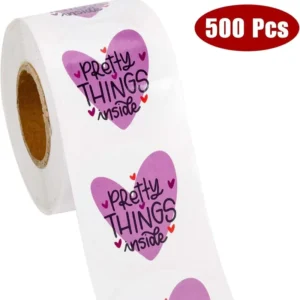 1 Inch Round Purple Heart Self-Adhesive Stickers Roll for Baking, Gift Sealing, and Small Business