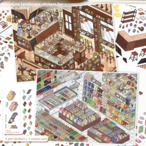 1-Pack Decorative 3D Miniature Scene Stickers for Journaling