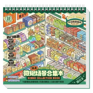 1 Pack Miniature Scene Book Scenery Stickers Cartoon Checkered Cubicle 3D House and Journaling Stickers