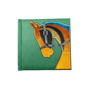 10 Inch DIY Vintage Green Photo Album Sequin Horse Head Embroidery Metal Detail PU Leather PP Scrapbook
