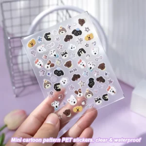 10-Pack Clear PET Adhesive Stickers Holiday Decorative Stickers and Nail Art Stickers with Cute Animal and Cartoon Patterns