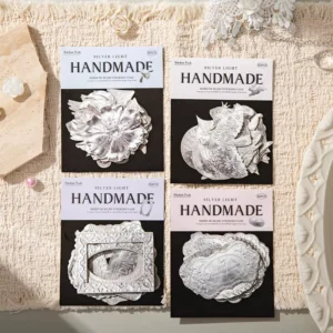 10-Pack Silver Glow Handmade Series DIY Journaling Stickers with Foil-Like Texture and Embossed Design