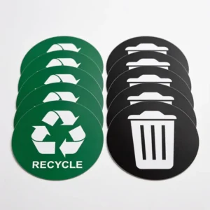 10 Pcs 7cm Round Recycle Sign Stickers Self-Adhesive Waterproof Vinyl Trash Can Decals for Waste Sorting