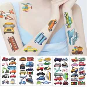 10-Piece Cartoon Transportation Vehicle Waterproof Tattoo Stickers for Festivals and Parties