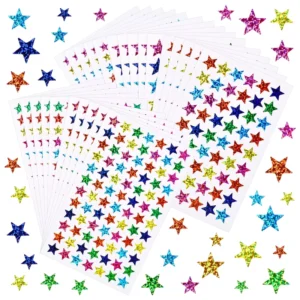 10 Sheets Pack Laser Colorful Five-Pointed Star Reward Chart Stickers for Kids and Classrooms