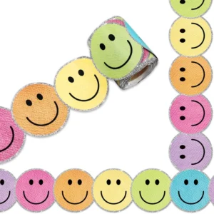 10 m Eco-Friendly Colorful Cartoon Happy Face Sticker Roll for Kids, Teacher Rewards, Classroom Supplies