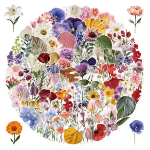 100 PET Transparent Vinyl Waterproof Floral Stickers for Home Decoration and Scrapbooking