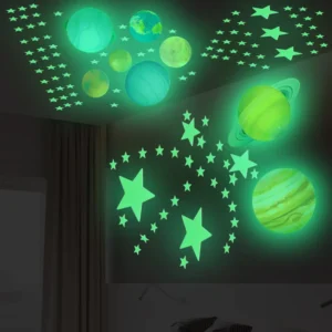 100-Piece Acrylic Planet and Star Glow-in-the-Dark 3D Wall Stickers for Kids Rooms