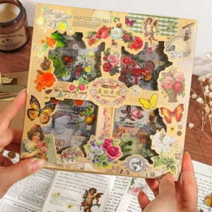 100-Piece PET Boxed Cartoon Stickers Waterproof Adhesive Floral Pattern Holiday Decoration