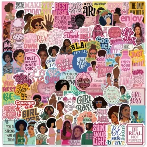 100-Piece Pink and Black Girl Inspirational Phrase Graffiti Stickers for Bottle Decor