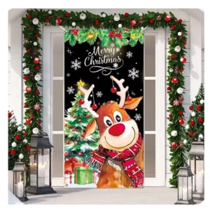 100% Polyester Durable Custom Logo Christmas Tree Santa Claus Christmas Door Cover Banner