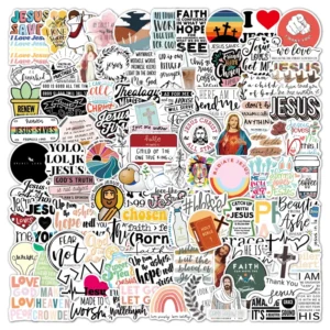 100Pcs Bible Jesus Letter Stickers for Laptop Notebook Water Bottle Skateboard Luggage