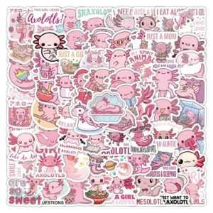 100Pcs Cartoon Cute Axolotl Pet Graffiti Stickers for Book Refrigerator Decor Vinyl Kawaii Pink Animal Sticker