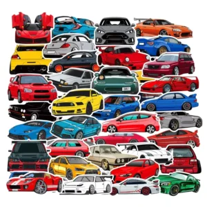 100Pcs Cool Car Kart Supercar Sticker Printing for Table Fridge Skateboard Luggage Laptop Car Stickers Label