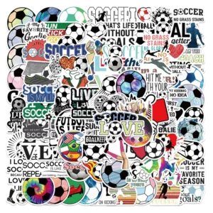 100Pcs Soccer Football Logo Waterproof PVC Stickers for Ball Laptop Wall Car