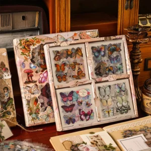 100pcs Vintage Butterfly Floral Design Waterproof PET Deco Stickers for Gift Boxes Kids Scrapbooking