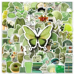 100pcs Waterproof Custom Sticker Decorative Laptop Luggage INS Style Small Fresh Green Cartoon Sticker