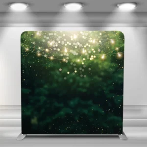 10ft 8ft 7.6ft Tension Fabric Trade Show Banner Stand with Forest String Lights and Pillow Cover Backdrop