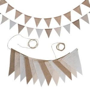 12-Count Faded Yellow Linen Triangle Pennant Bunting Rustic Wedding Hanging Flag String Banner