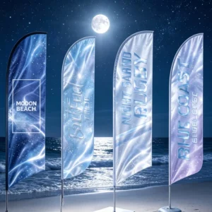 120cm Tall Teardrop Feather Banner Flag in Durable Polyester with Custom Heat Transfer Logo for Beach Promotions Outdoor Events