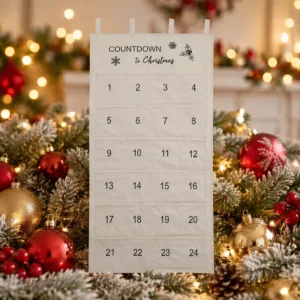 12oz Canvas Christmas Advent Calendar Wall Hanging Countdown to Christmas with 24 Pockets Reusable Holiday Decoration