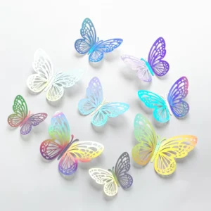 12pc/bag 3D Colorful Silver Butterfly Wall Stickers DIY Waterproof Cartoon Stickers for Party Bedroom
