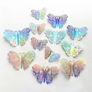 12pcs/set 3D Laser Dazzling Butterfly Decorative Hollow Wallpaper Celebration Wall Sticker Party Decoration