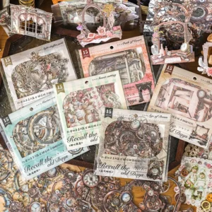 15 Stickers/Pack Memories of the Past Series Retro Hollow Hard Card Photo Frame Collage Stickers, 6 Options