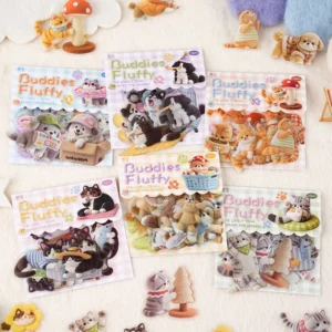 15 Stickers Per Pack Fuzzy Friends Series Plush Animal Themed DIY Decorative Stickers for Bullet Journals
