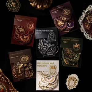 15 Stickers Per Pack Gilded Crest Series Vintage Emblems Journal Decoration Sticker