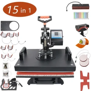 15-in-1 Heat Press Machine Combo for Sublimation T-Shirt Mug Cup Cap Pen and Shoe Printing