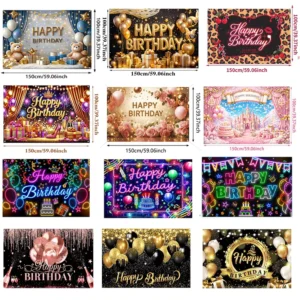 150*100cm 75gsm Polyester Happy Birthday Backdrop Banner