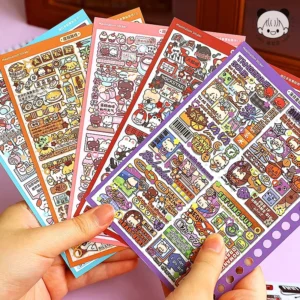16-Piece Pack Scenery Stickers Cartoon Cottage Scenes DIY Stickers