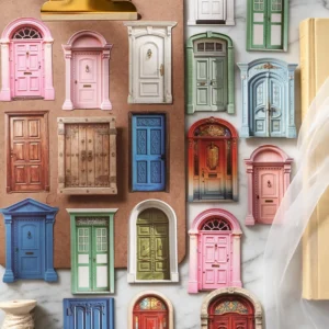 16 Stickers Per Pack Good Fortune At Your Doorstep Series Vintage Style Scenery Doors and Windows Journal Decoration Stickers