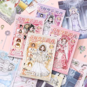 18 Sheets Bride Wedding Dress up Sticker Book Princess Outfit Changing Stickers for DIY Scrapbook Journal Collage