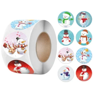 1inch 1.5inch Round Stickers Roll Multi Design Cute Snowman Self Adhesive Sealing Christmas Stickers