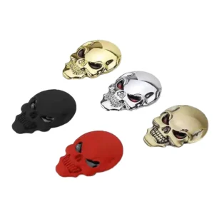 2-Pack 3D Skull Chrome Zinc Metal Badge, Reusable Sticker Decal for Car Motorcycle Truck