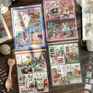 2-Pack My Room Series Embroidery-Style DIY Scrapbooking and Journaling Background Stickers