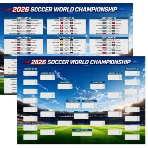 2 Pack World Soccer Schedule Poster Tournament Bracket Group Stage Tracker for Home Bar Game Day