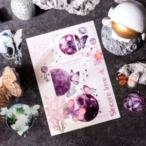 2-Piece Pack PET Stickers, Star and Moon Fantasy Moon Phase and Butterfly Designs, 4 Models