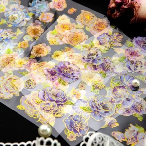 2 Pieces/Pack Pet Gold Foil Stickers Mountain and Wild Flower Series Journal Diary DIY Material Flower Decoration 4 Models