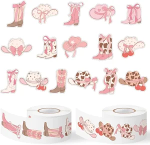 2 Rolls 500 Pcs Cartoon Waterproof Pink Hat Boots Journal Cover Sticker Water Glass Decoration Gift Bag Sealing Sticker