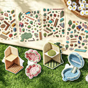 2 Stickers Per Pack Dreamy Little Home Series Realistic Knitted Scenery Stickers 3D Cottage DIY Craft