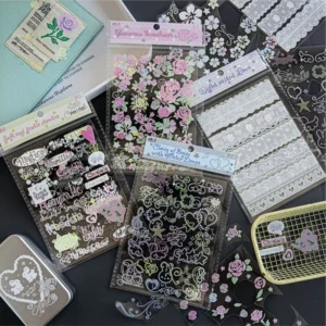 2 Stickers Per Pack Heart-Flutter Transfer Series Creative Planner Decorations for Girls DIY Crystal Transfer Decal Stickers
