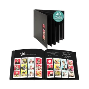 2 x 6 Inch Black Scrapbook Photo Album with Leather/PU Cover, Plastic Sleeves and Pages