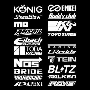 20-Piece Reflective Car Decor Vinyl Decal Kit Racing Sponsor Stickers for JDM Lowriders and Automobiles