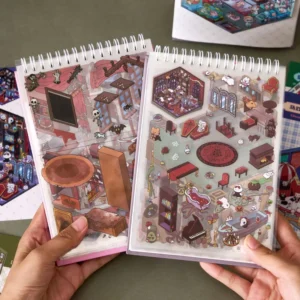 20 Sheets/Pack Diorama Sticker Collection Book Miniature 3D Cabin Holiday Decoration Kids’ Journal